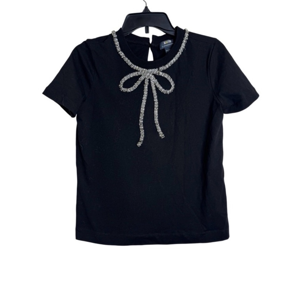 Maeve Black Tee with Silver Bow Detail